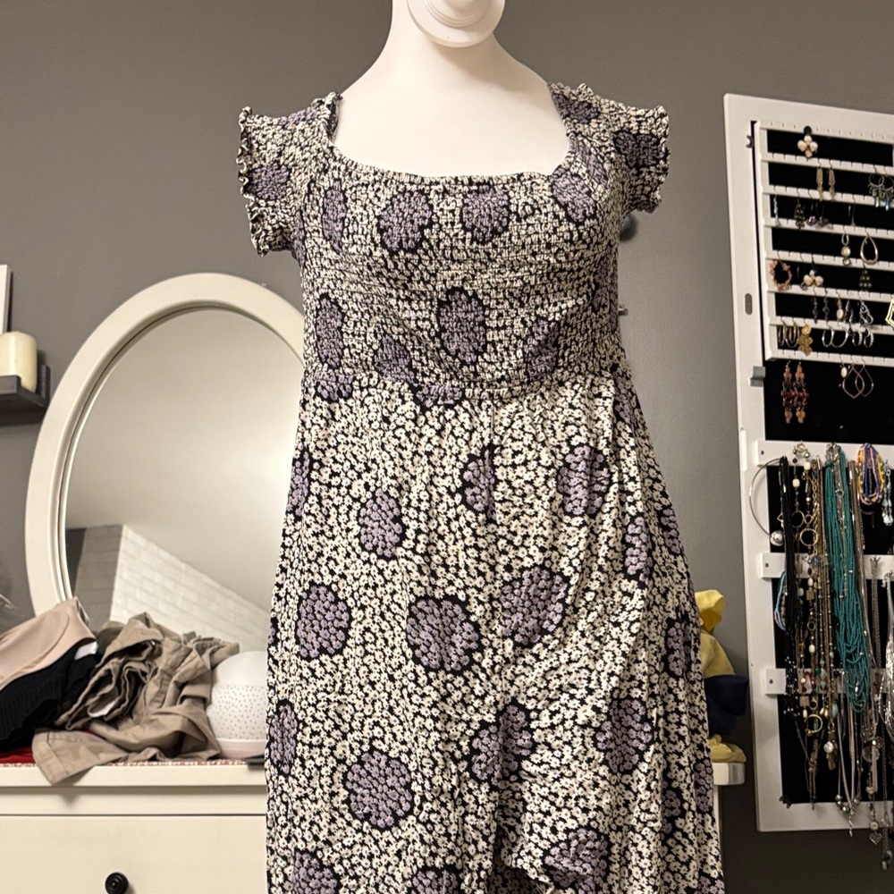 Floral Square-Neck jumpsuit in Lavender and Cream